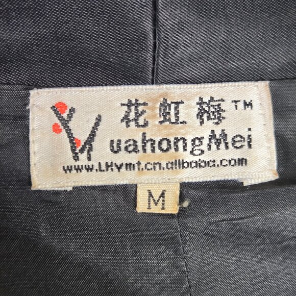 VuahongMei Size Medium Black Satin Zip Front Blazer Red Accents Asian Design - Picture 11 of 13